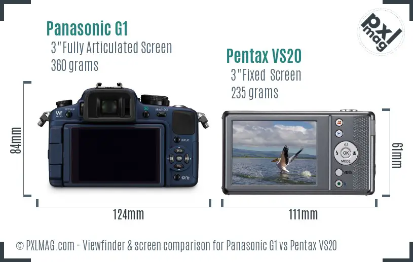 Panasonic G1 vs Pentax VS20 Screen and Viewfinder comparison