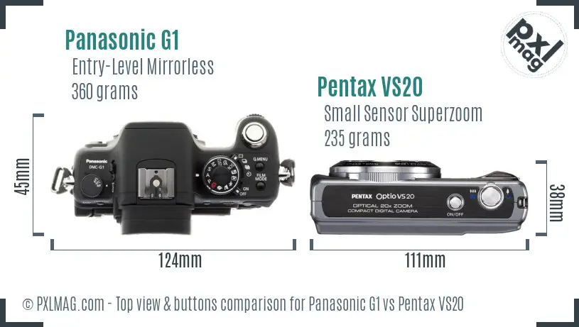 Panasonic G1 vs Pentax VS20 top view buttons comparison