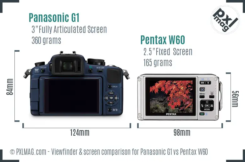 Panasonic G1 vs Pentax W60 Screen and Viewfinder comparison