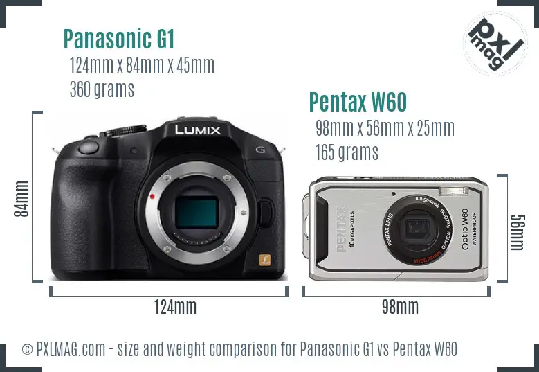 Panasonic G1 vs Pentax W60 size comparison
