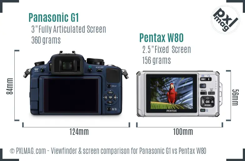 Panasonic G1 vs Pentax W80 Screen and Viewfinder comparison