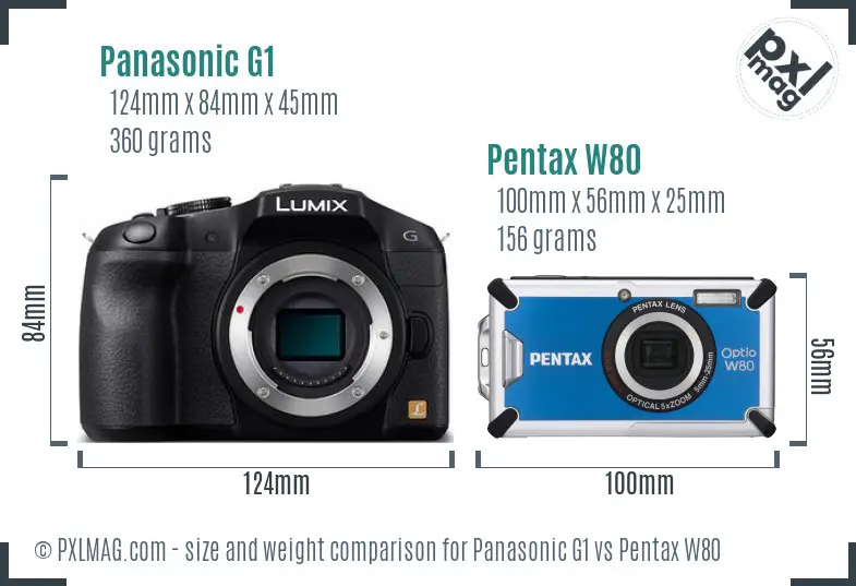 Panasonic G1 vs Pentax W80 size comparison