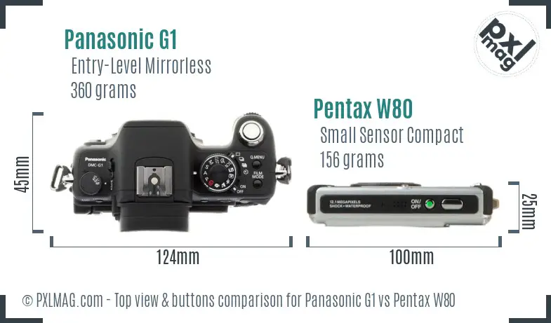 Panasonic G1 vs Pentax W80 top view buttons comparison
