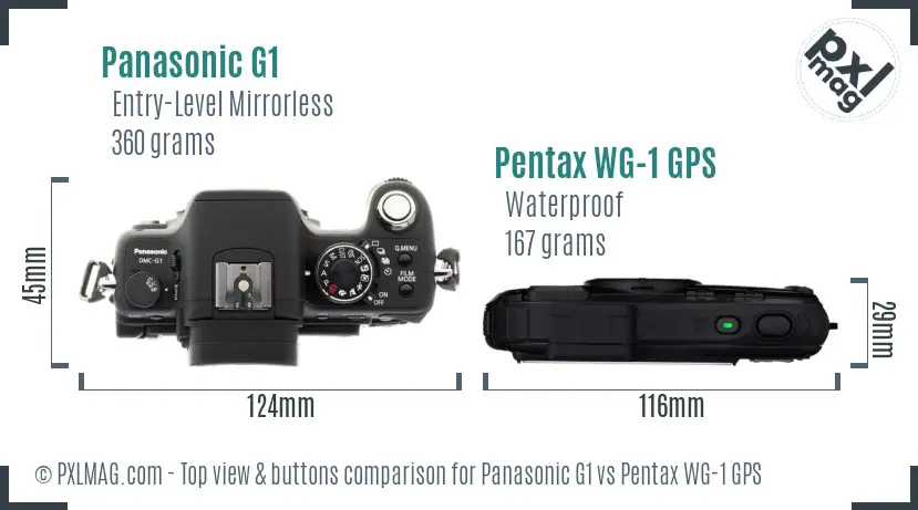Panasonic G1 vs Pentax WG-1 GPS top view buttons comparison