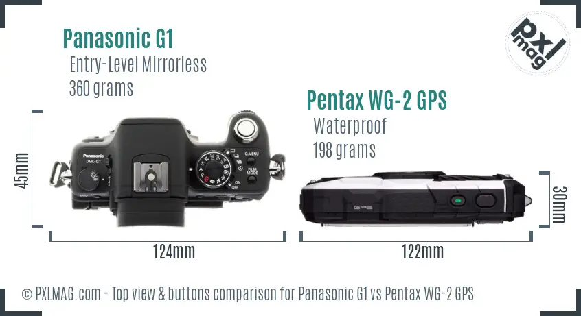 Panasonic G1 vs Pentax WG-2 GPS top view buttons comparison