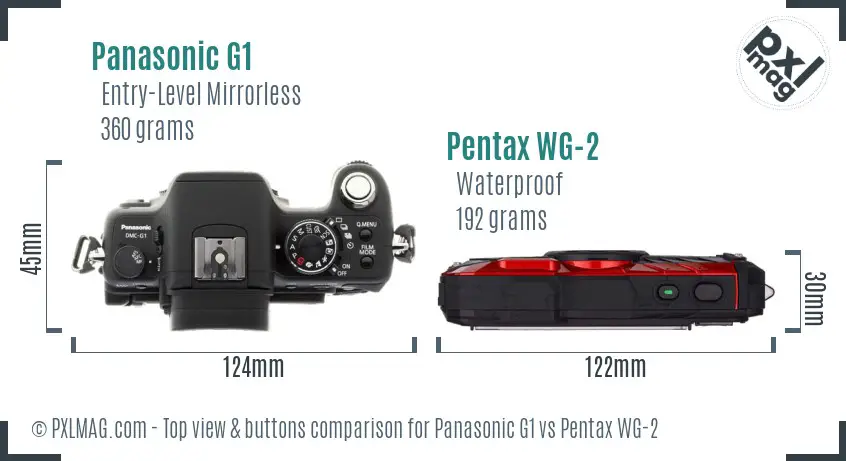 Panasonic G1 vs Pentax WG-2 top view buttons comparison