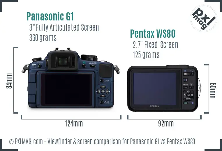 Panasonic G1 vs Pentax WS80 Screen and Viewfinder comparison