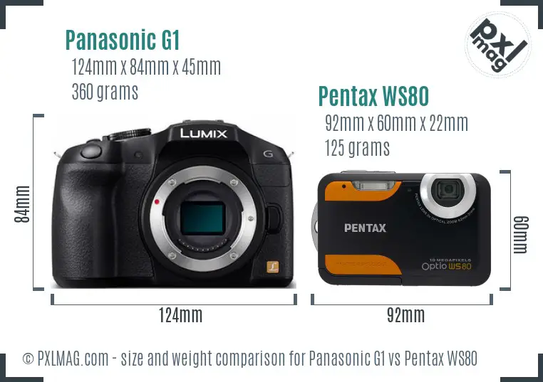 Panasonic G1 vs Pentax WS80 size comparison