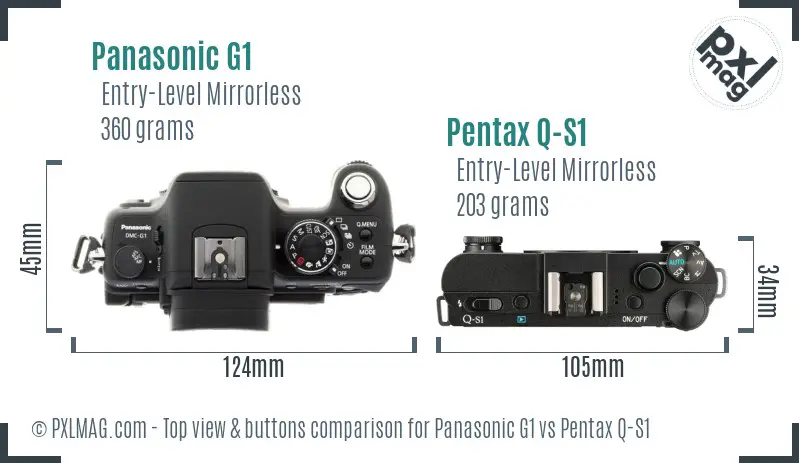 Panasonic G1 vs Pentax Q-S1 top view buttons comparison