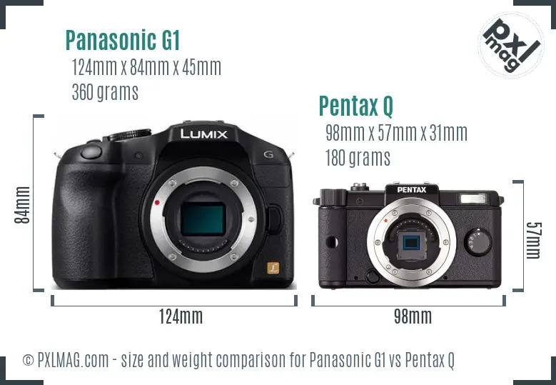Panasonic G1 vs Pentax Q size comparison