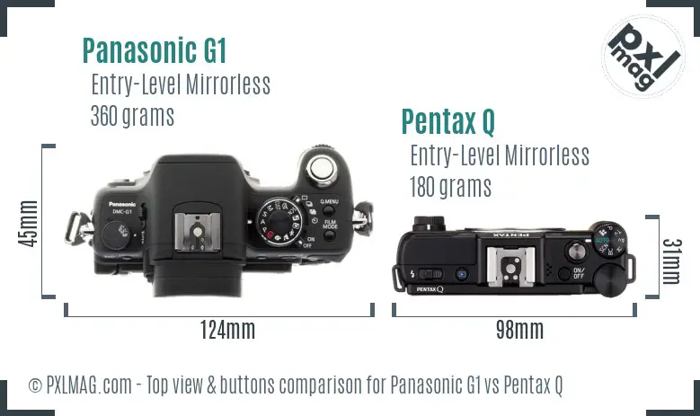 Panasonic G1 vs Pentax Q top view buttons comparison