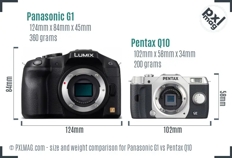 Panasonic G1 vs Pentax Q10 size comparison