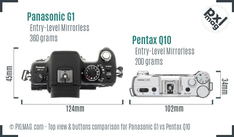 Panasonic G1 vs Pentax Q10 top view buttons comparison