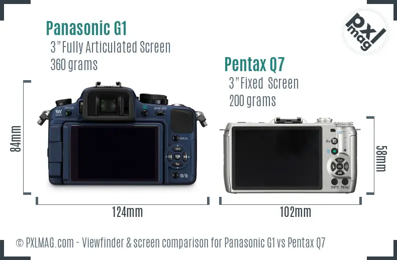 Panasonic G1 vs Pentax Q7 Screen and Viewfinder comparison