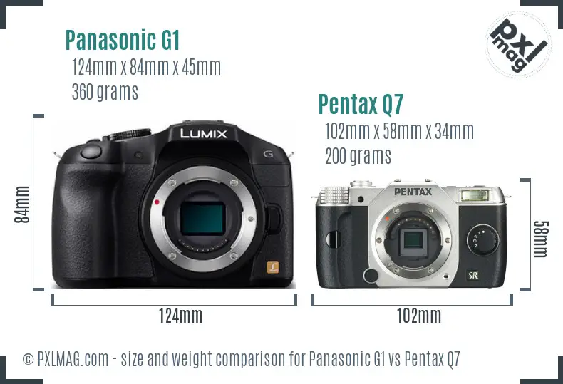 Panasonic G1 vs Pentax Q7 size comparison