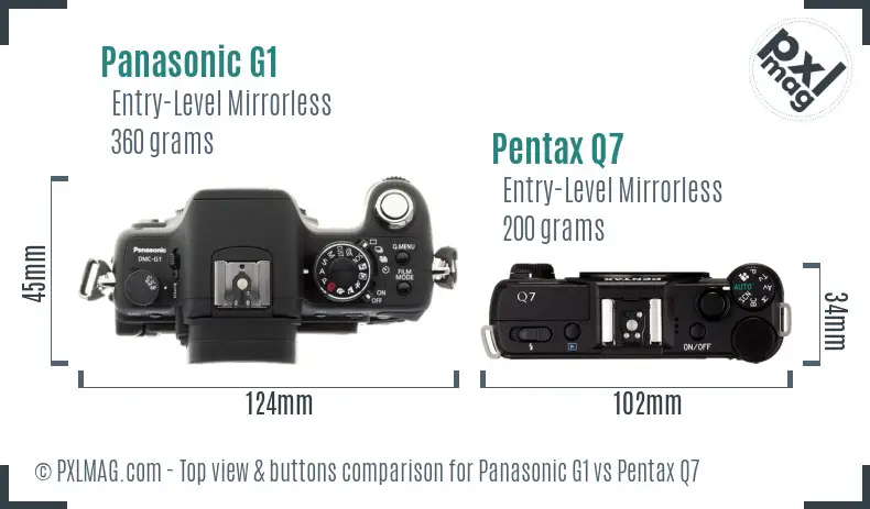 Panasonic G1 vs Pentax Q7 top view buttons comparison