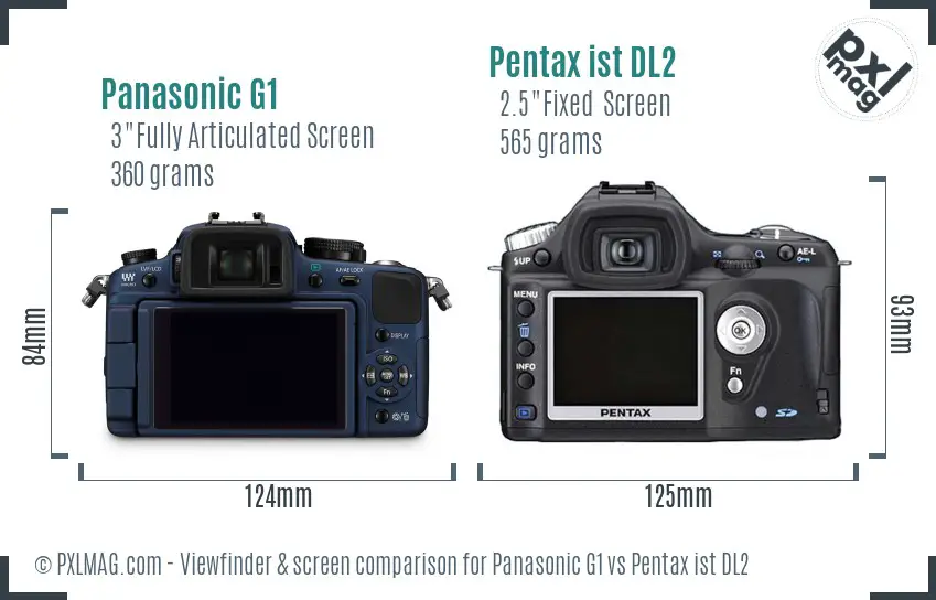 Panasonic G1 vs Pentax ist DL2 Screen and Viewfinder comparison