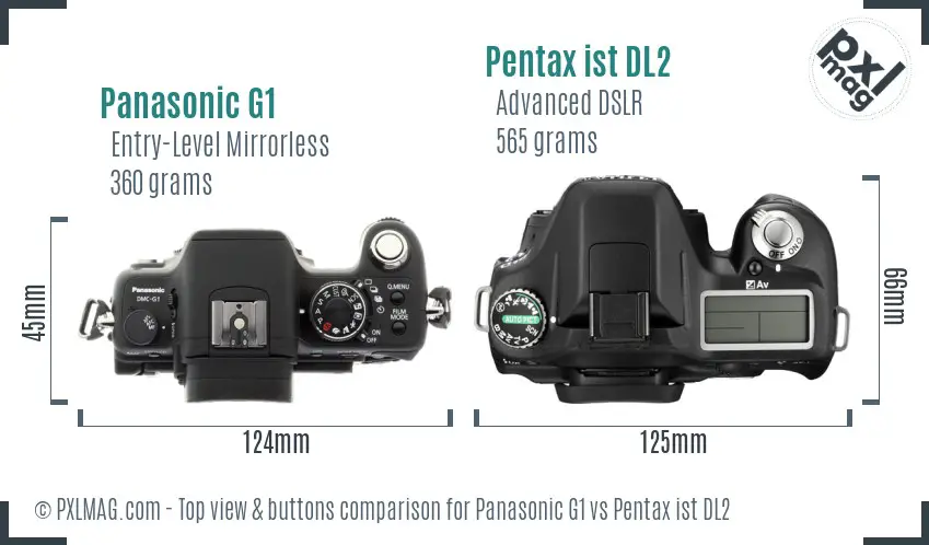 Panasonic G1 vs Pentax ist DL2 top view buttons comparison