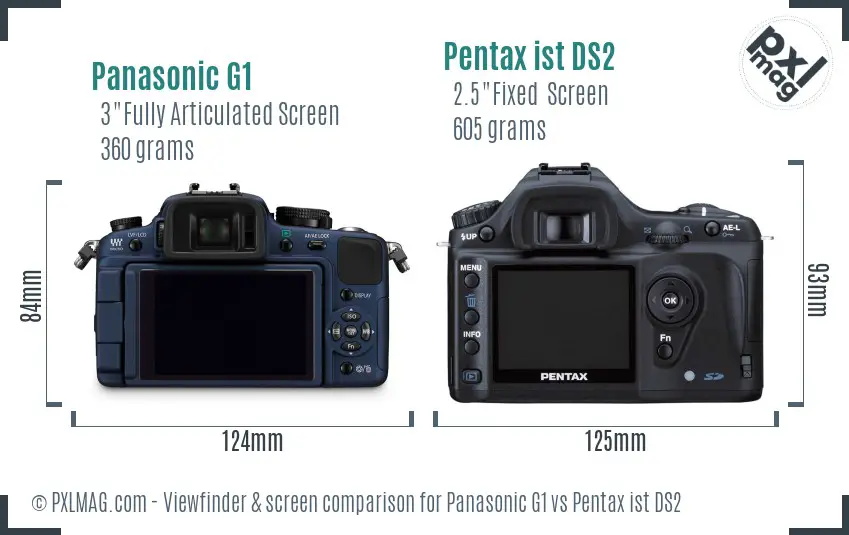 Panasonic G1 vs Pentax ist DS2 Screen and Viewfinder comparison