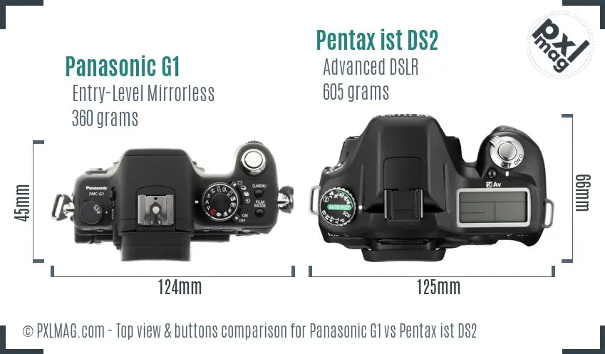 Panasonic G1 vs Pentax ist DS2 top view buttons comparison