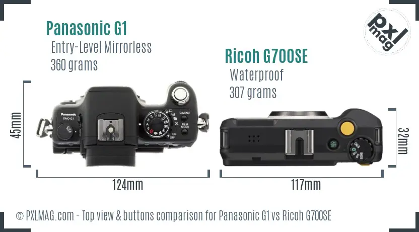 Panasonic G1 vs Ricoh G700SE top view buttons comparison