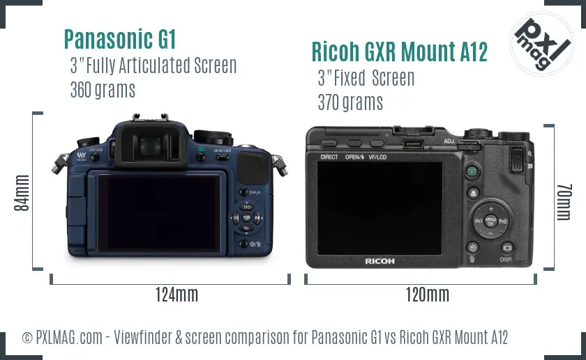 Panasonic G1 vs Ricoh GXR Mount A12 Screen and Viewfinder comparison