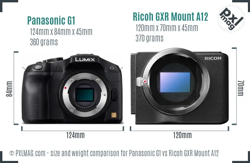 Panasonic G1 vs Ricoh GXR Mount A12 size comparison