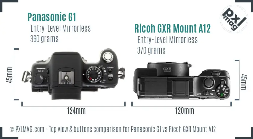 Panasonic G1 vs Ricoh GXR Mount A12 top view buttons comparison