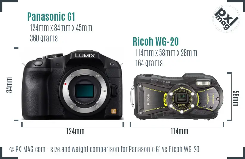 Panasonic G1 vs Ricoh WG-20 size comparison