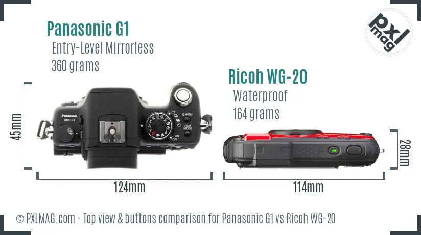 Panasonic G1 vs Ricoh WG-20 top view buttons comparison