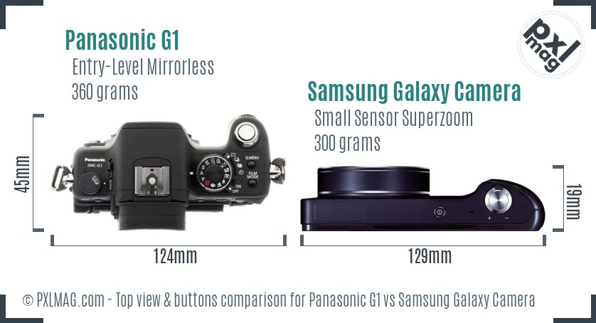 Panasonic G1 vs Samsung Galaxy Camera top view buttons comparison