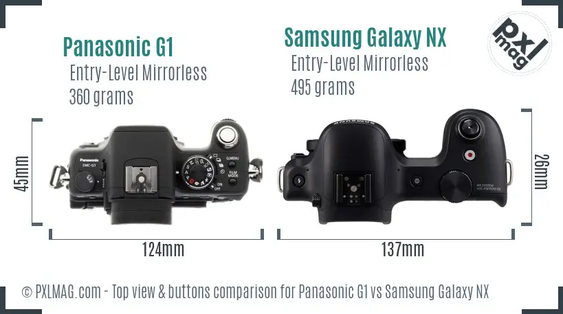 Panasonic G1 vs Samsung Galaxy NX top view buttons comparison