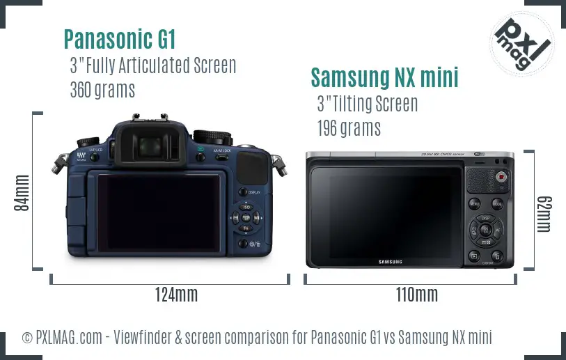 Panasonic G1 vs Samsung NX mini Screen and Viewfinder comparison