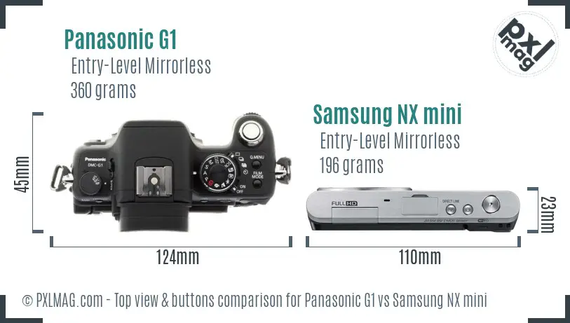 Panasonic G1 vs Samsung NX mini top view buttons comparison