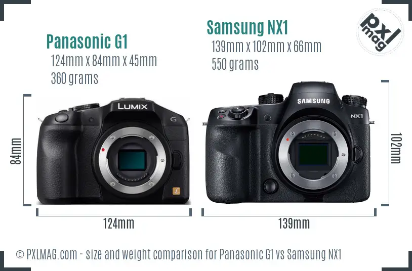 Panasonic G1 vs Samsung NX1 size comparison