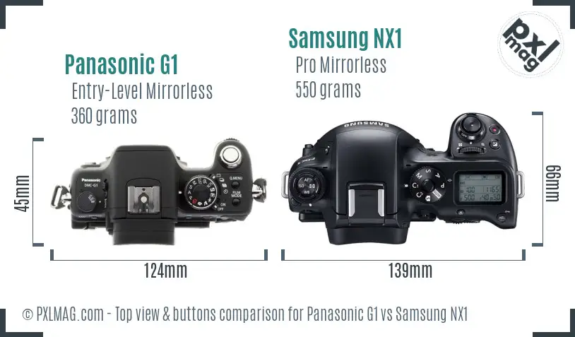 Panasonic G1 vs Samsung NX1 top view buttons comparison