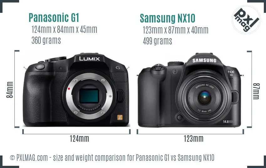 Panasonic G1 vs Samsung NX10 size comparison
