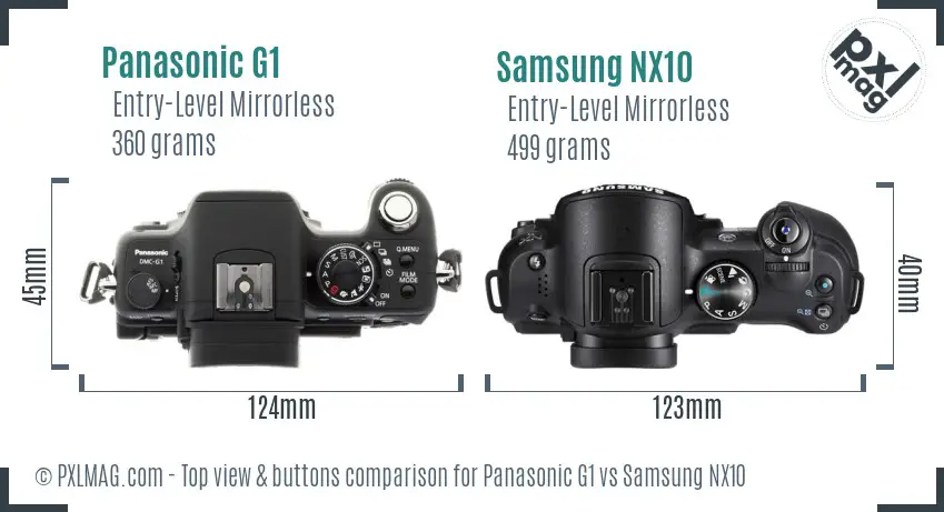 Panasonic G1 vs Samsung NX10 top view buttons comparison