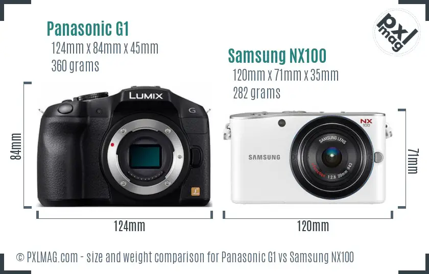 Panasonic G1 vs Samsung NX100 size comparison