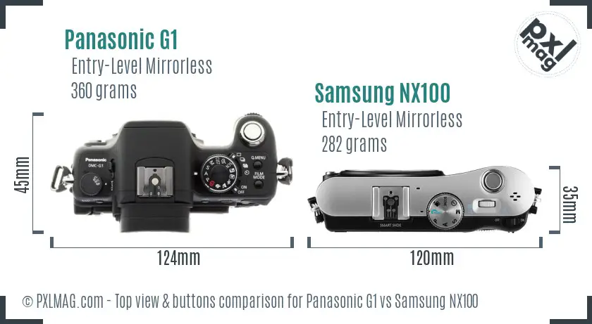 Panasonic G1 vs Samsung NX100 top view buttons comparison