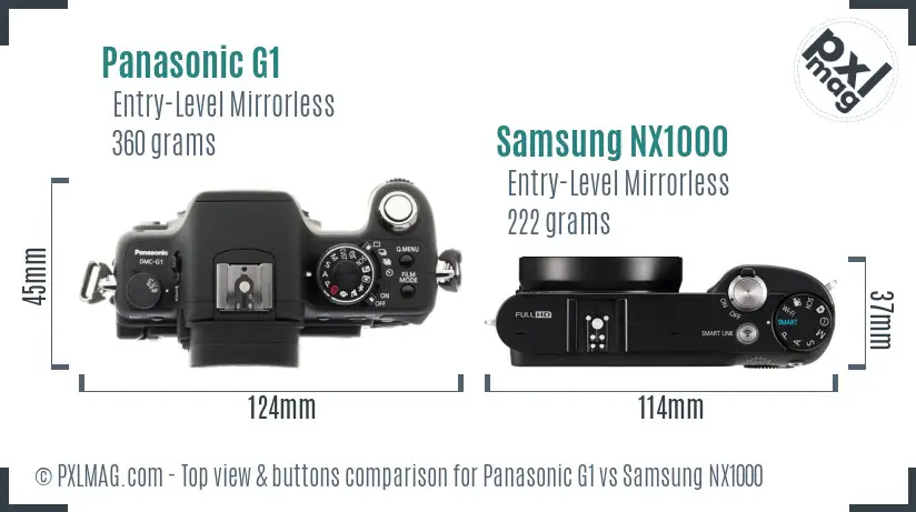 Panasonic G1 vs Samsung NX1000 top view buttons comparison
