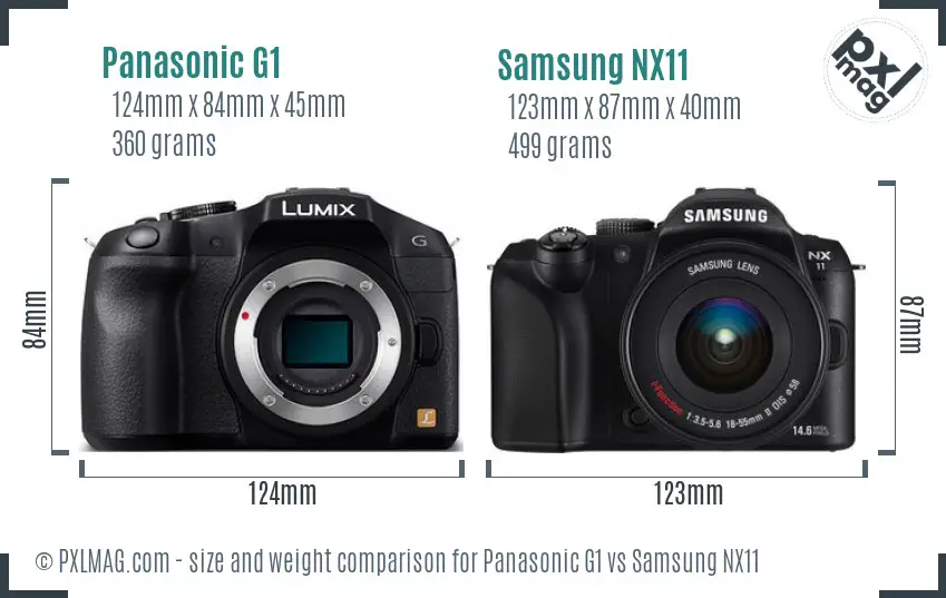 Panasonic G1 vs Samsung NX11 size comparison Panasonic G1 vs Samsung NX11 size comparison
