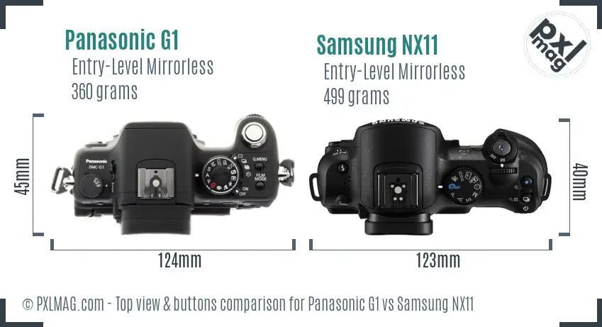 Panasonic G1 vs Samsung NX11 top view buttons comparison Panasonic G1 vs Samsung NX11 top view buttons comparison