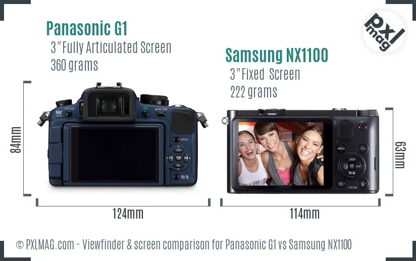 Panasonic G1 vs Samsung NX1100 Screen and Viewfinder comparison