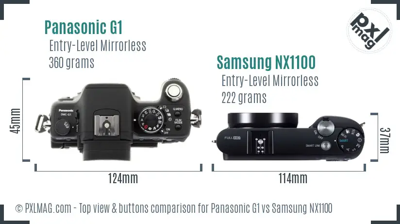 Panasonic G1 vs Samsung NX1100 top view buttons comparison