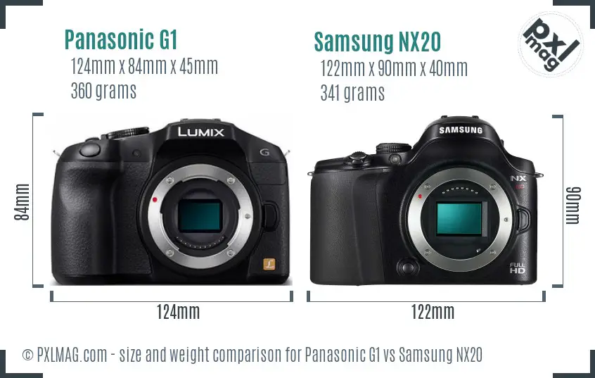 Panasonic G1 vs Samsung NX20 size comparison