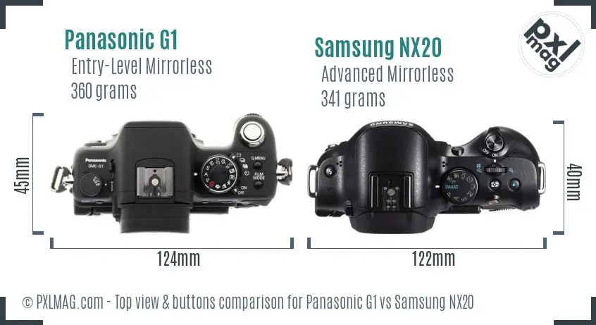 Panasonic G1 vs Samsung NX20 top view buttons comparison