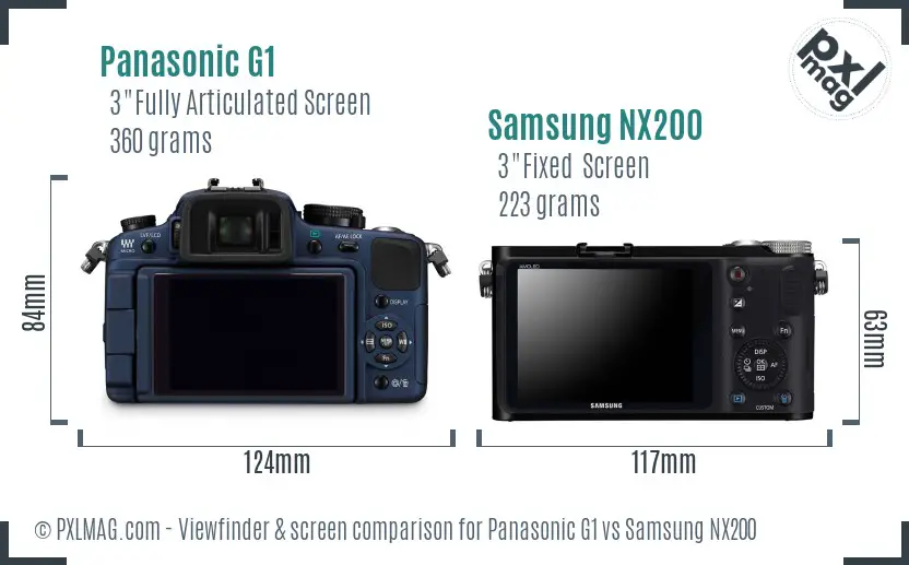 Panasonic G1 vs Samsung NX200 Screen and Viewfinder comparison
