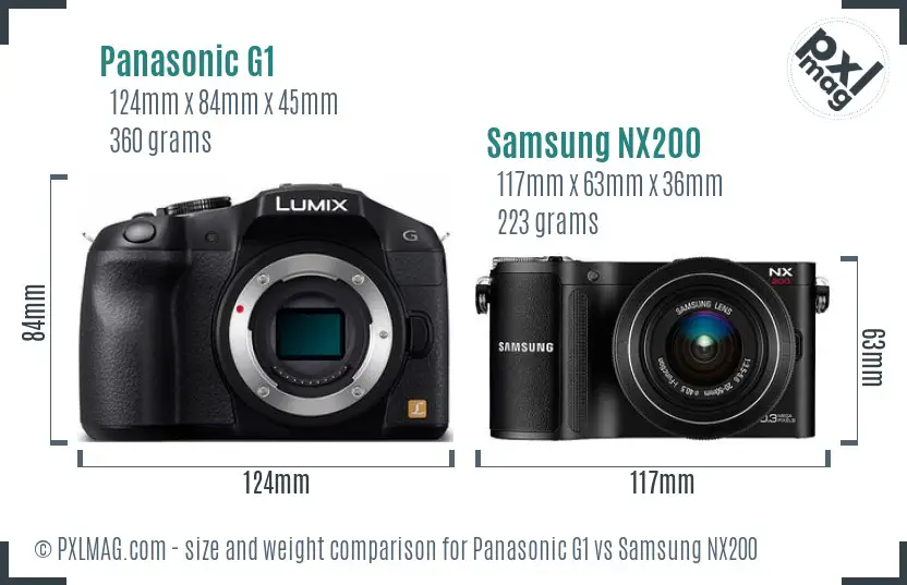 Panasonic G1 vs Samsung NX200 size comparison