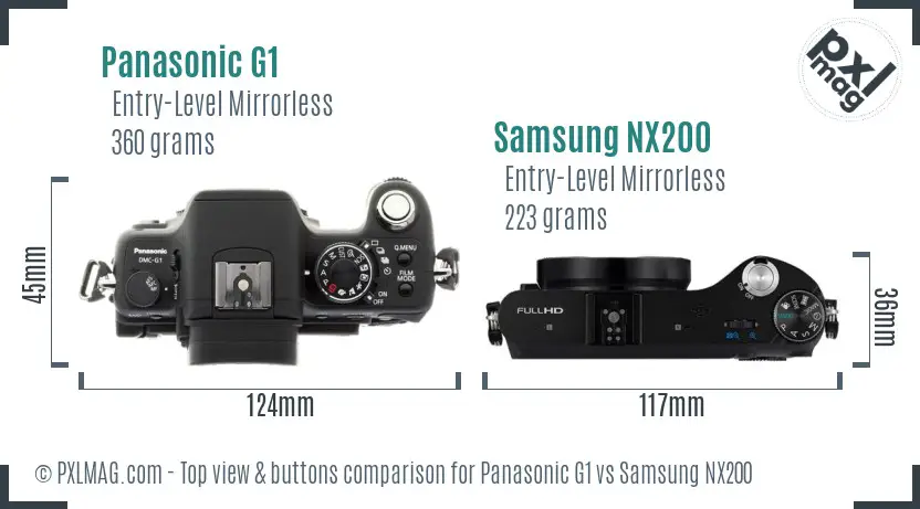 Panasonic G1 vs Samsung NX200 top view buttons comparison
